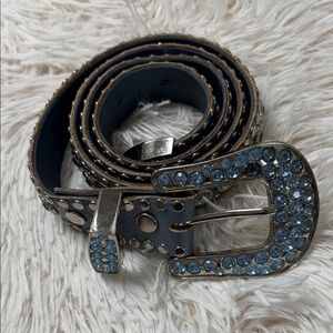 Studded Belt with Blue Rhinestones